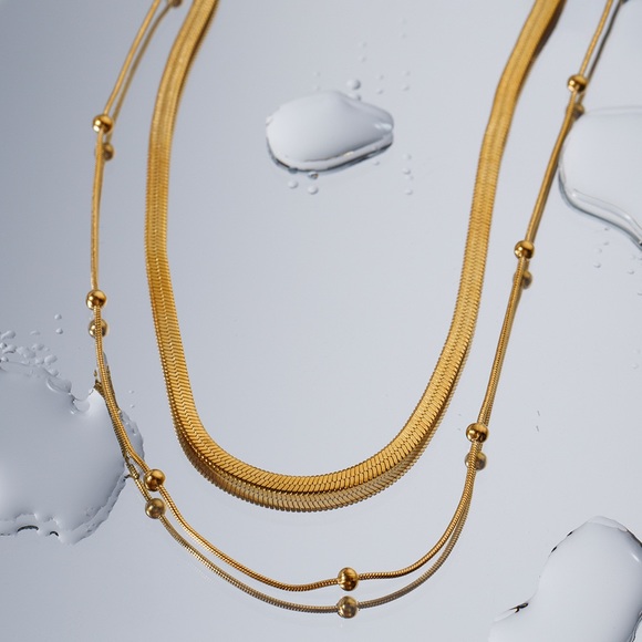 Gold Double Layered Necklace*Layering Necklace*Waterproof and Sweatproof - Picture 2 of 8